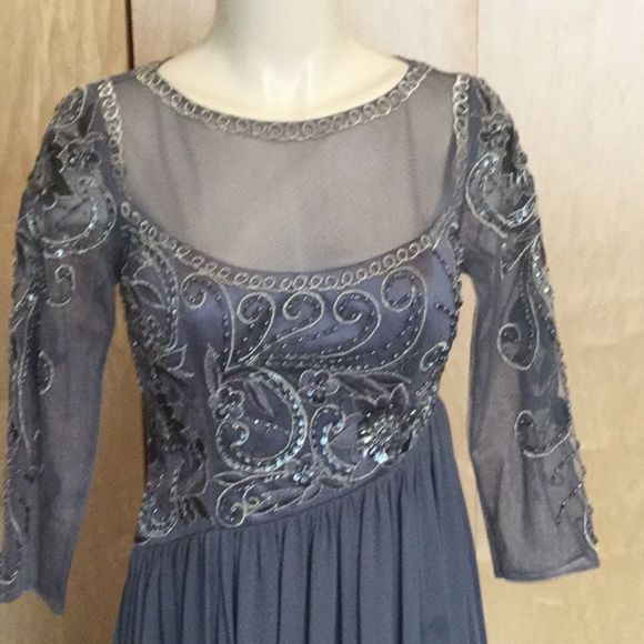 Sue Wong embroidered Elbow Mesh Sleeve Dress - Picture 2 of 8